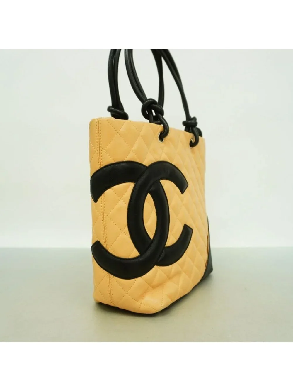 Chanel Tote Bag Cambon Lambskin Beige Black Silver